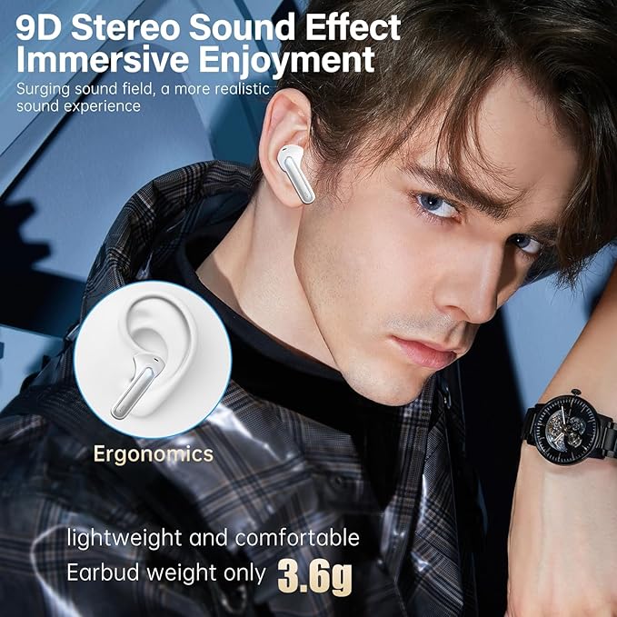 Wireless Earbuds, Bluetooth 5.3 Headphones HiFi Stereo 50H Playback LED Digital Display Ear Buds with ENC Noise Canceling Headset, IPX7 Waterproof Earphones for Gym/Running/Work
