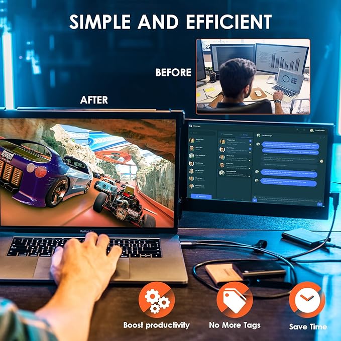 KEFEYA Laptop Screen Extender, Portable Monitor for Laptop 12" Full HD IPS Display, Dual Monitor Extender Compatible with 13-16 Inch Windows, Chrome & Mac