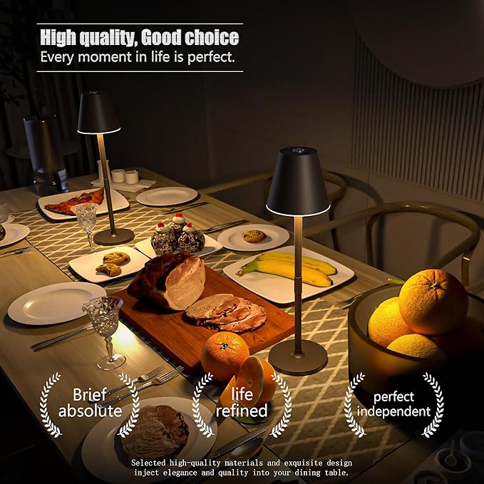 Modern LED Cordless Table Lamp, 4000mAh Rechargeable Battery, 3 Level Brightness Night Light, Metal Shell, Minimalist Design, for Couples Dinner/Coffee Table/Restaurant/Bedroom, Khaki