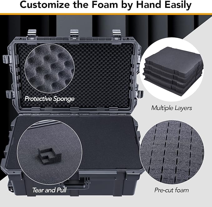 Lykus HC-7530 Large Waterproof Hard Case with Wheels and Customizable Foam, Interior Size 29.5x17.7x11.8 inch, Suitable for cameras, lenses, electronic equipment and more