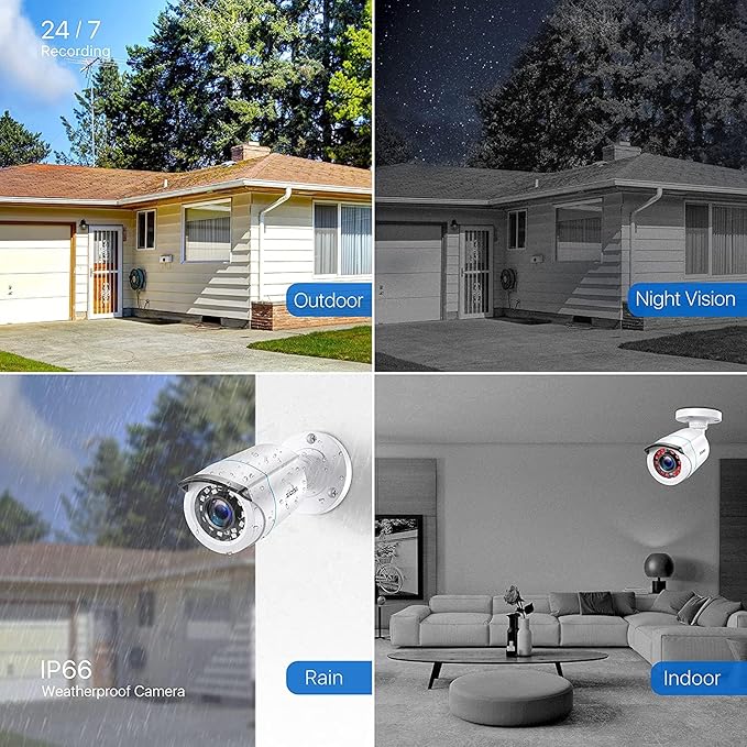 ZOSI 4 x 2MP 1080p HD-TVI Home Security Camera Outdoor Indoor 1920TVL,24PCS LEDs,80ft Night Vision, 90°View Angle, Weatherproof Outside Surveillance CCTV Bullet Camera