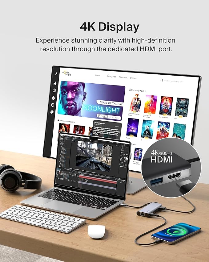 Belkin USB C Hub, 6-in-1 MultiPort Adapter Dock with 4K HDMI, USB-C 100W PD Pass-Through Charging, 2 x USB A, Gigabit Ethernet Ports and SD Slot for MacBook Pro, Air, iPad Pro, XPS and More