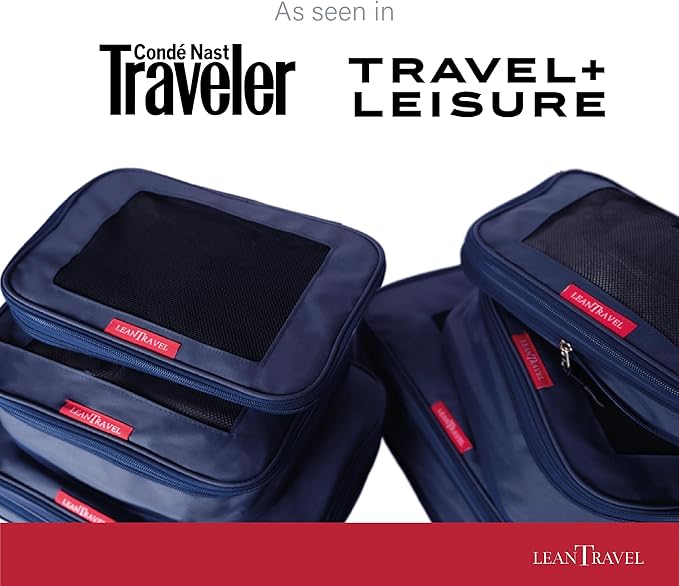 LeanTravel Compression Packing Cubes for Travel Organizers with Double Zipper (6-Pack (2L+2M+2S), Navy)