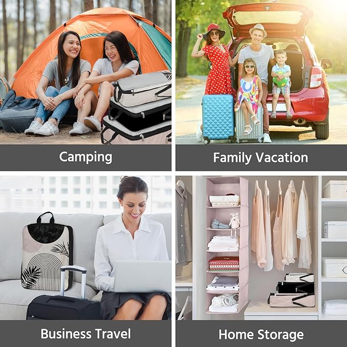 7 Pcs Compression Packing Cubes for Travel, Waterproof Suitcase Luggage Backpack Organizer with Toiletry Bag Travel Essentials for Women/Men-Black Bohemia