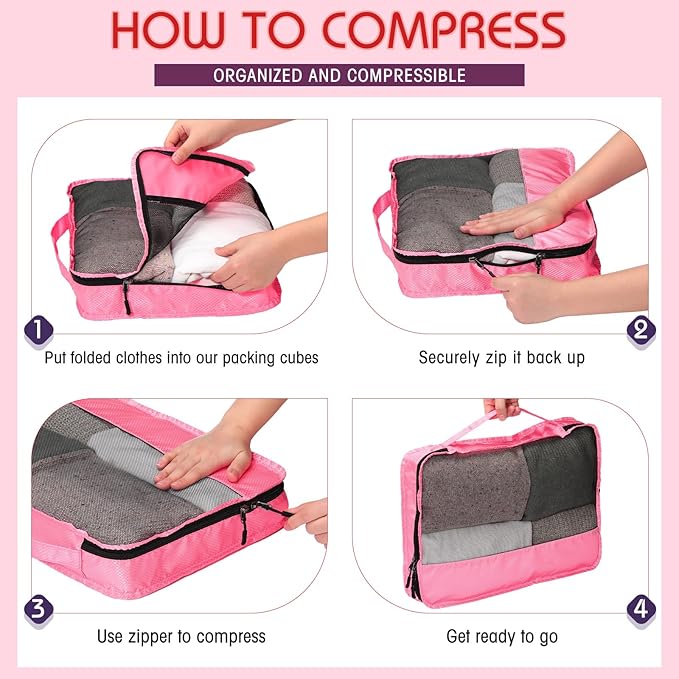 5 Pcs Packing Cubes for Suitcase Large Travel Cubes Carry on Luggage Organizer Bags for Clothes Accessories(M,Purple)