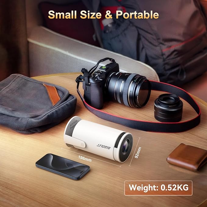 Mini Projector with Latest Android 13 - 2025 Portable Movie Projector with WiFi 6 Bluetooth 5.2: Built-in Apps, 4K/1080P Support, Auto Keystone, 180° Rotatable, 40"-130" Big Screen Video Projector