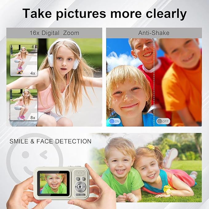 Digital Camera, FHD 1080P 48MP Kids Camera, Autofocus Point and Shoot Digital Cameras with 32GB Card, 16X Zoom Anti-Shake, Compact Small Camera with 1500mAH Built-in Batteries for Boys Girls Kids