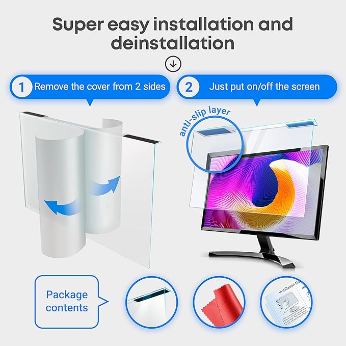 VINTEZ Blue Light Screen Protector for 26, 27 Inch Computer Monitor and Laptop – Anti-UV Blue Light Blocking Film for Desktop PC, Eye Protection Filter, 24.1" x 15.1", 1 Pack