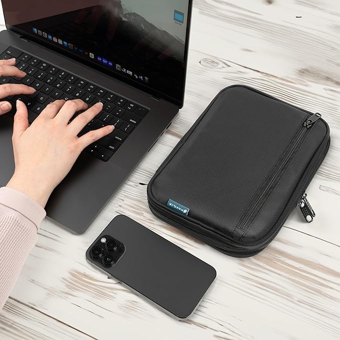 PAVILIA Soft Electronic Organizer Travel Case, Travel Cord Organizer Bag, Small Cable Tech Storage Pouch, Travel Accessories Essentials Must Haves for Mobile Phone, USB, Cord, Charger, Black