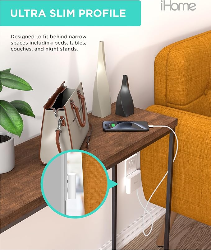 iHome Slim 4-Port USB Wall Charger, AC Pro Multiport Plug Adapter, Phone Charging Block with 4 Ports, Flat USB Wall Adapter for Home & Travel