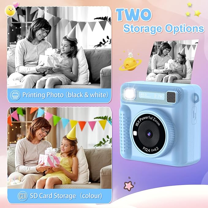 Kids Instant Print Camera - Christmas Birthday Gifts for Girls Boys, Instant Cameras That Print Photos for 4 5 6 7 8 9 10 Year Old Girl Birthday Gift with 32GB SD Card