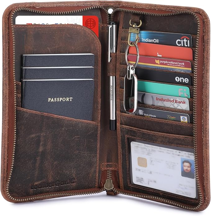 Travel Passport Holder with RFID Protection Leather Passport Wallet Case for Men & Women Secure Family Passport Cover with Wristlet Cruise Must-Have Accessories Document Organizer Case