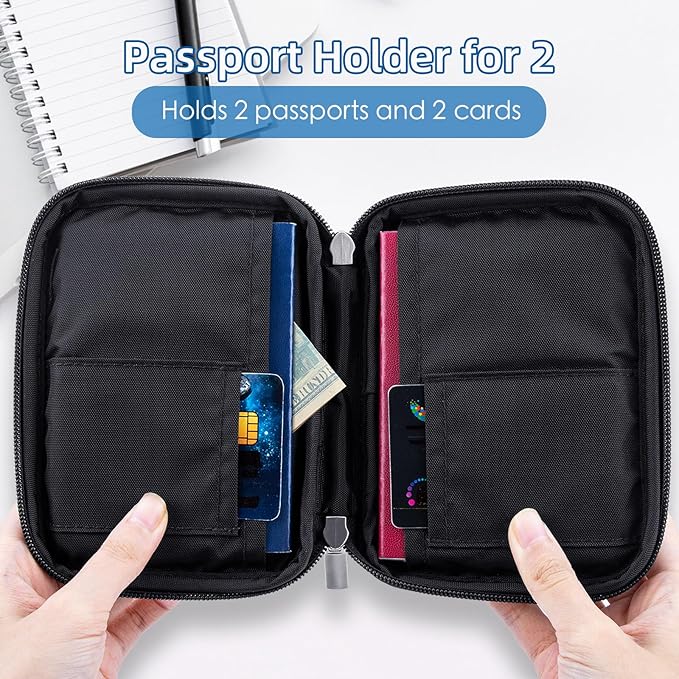 WALNEW Passport Holder for Travel - RFID Blocking Travel Wallet Essentials Organizer with Card Slots & Zipper Pocket (Women/Men), Black