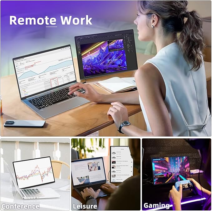 ROYY Portable Monitor Screen Extender - 16 inch 1200P FHD USB-C HDMI Computer Display Gaming IPS with Stand HDR Travel External Monitor for Laptop PC Phone Mac Switch