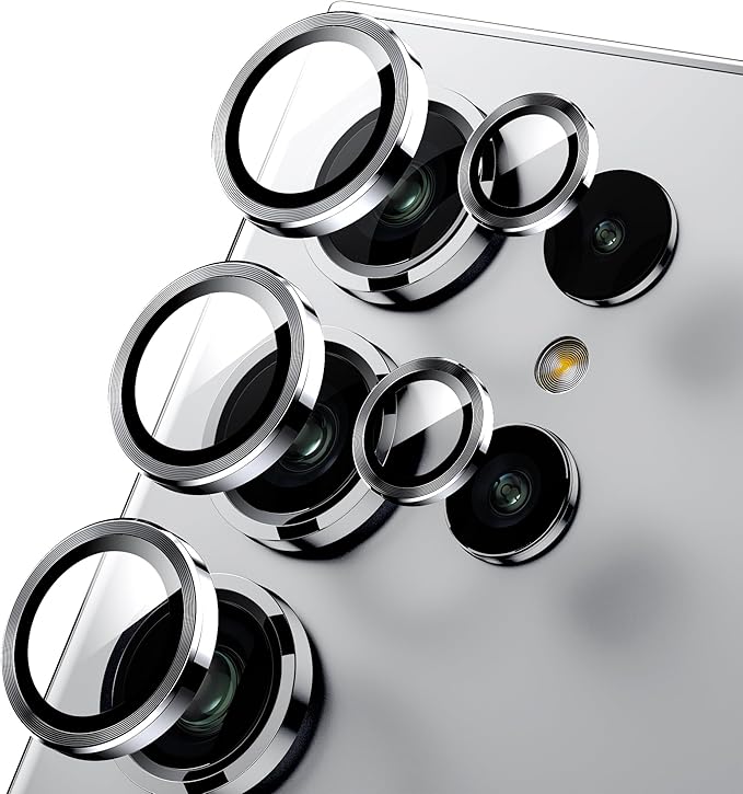 WSKEN for Samsung Galaxy S24 Ultra Camera Lens Protector, Ultra Thin Scratch Resistant 9H Tempered Glass with Aluminum Metal Circle Camera Screen Protector Cover Accessories, Silver