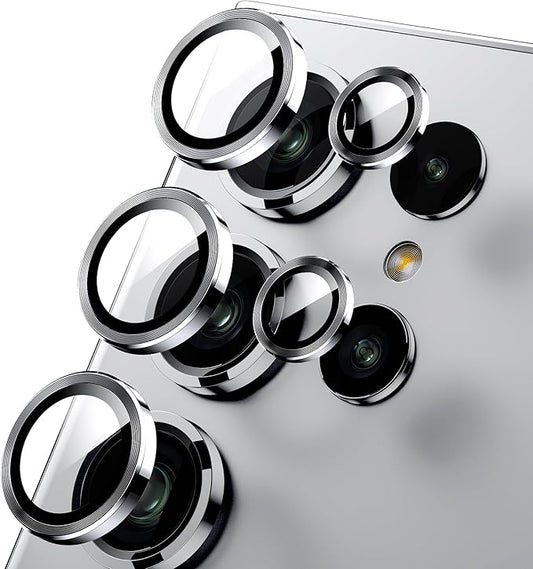 WSKEN for Samsung Galaxy S24 Ultra Camera Lens Protector, Ultra Thin Scratch Resistant 9H Tempered Glass with Aluminum Metal Circle Camera Screen Protector Cover Accessories, Silver