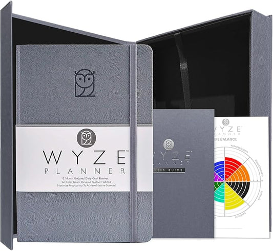 Undated Daily Planner – 1-Year B5 Productivity Organizer with Two-Page Weekly Spread, Goal Setting, Habit Tracker, Weekly & Monthly Pages – Hardcover Time Management Notebook (Gray)