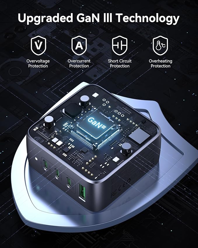 100W USB C Wall Charger Block, 4-Port PD3.1 GaN Foldable Compact PPS Fast Laptop Charger Power Adapter for MacBook Pro/Air, Dell XPS, iPhone 17/16 Pro, iPad Pro, Galaxy S25/S24, Steam Deck, and More