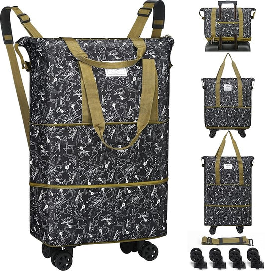 VOOWO Duffel Bag with Wheels - Rolling Foldable Expandable Duffle Bag with Wheels for Travel, Rolling Luggage Carry On Bag with Wheels, Large Rolling Backpack Weekend Bags for Men Women (Animal)