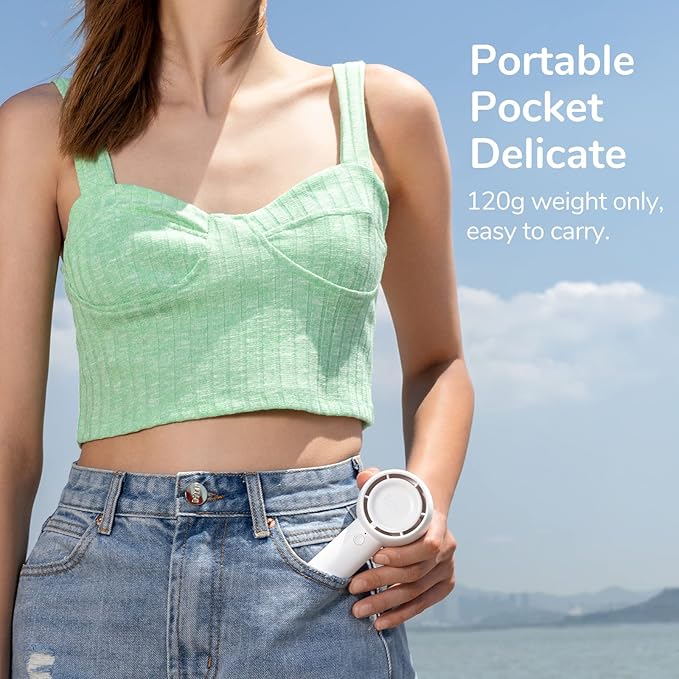 JISULIFE Mini Portable Fan-Bladeless Safe Design, Powerful Turbo Handheld Fan with 3 Speeds, USB Rechargeable, Small Pocket Design for Travel/Lash, Gifts For Girls/Women
