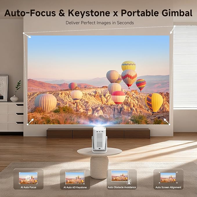 [Short Throw/1200ANSI/Built in Apps] 4K Outdoor Projector with WiFi and Bluetooth, Auto Focus Projector with Dual-Mode Stand, Smart Portable Proyector with Netflix/YouTube/PrimeVideo & Dolby