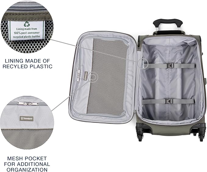 Travelpro Maxlite 5 Softside Expandable Carry on Luggage with 4 Spinner Wheels, Lightweight Suitcase, Men and Women, Slate Green, Compact Carry on 20-Inch