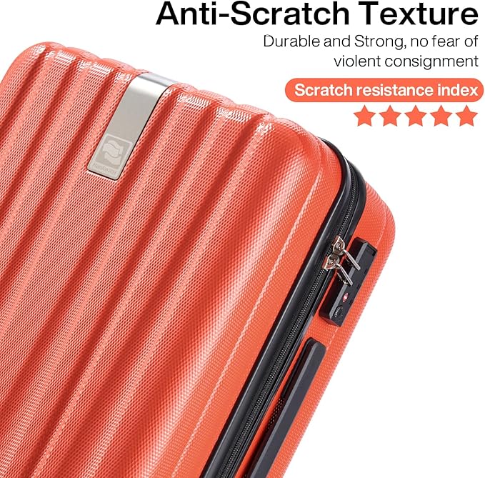 Hanke Luggage Sets 3 piece Carry On Luggage with Wheels PC Hard Shell Suitcases Lightweight Checked Tsa Luggage Extra Large Travel Suitcase Woman Men 20/24/29 Inch （Orange）