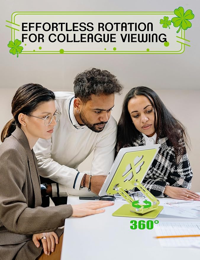 Tablet Stand for iPad,360° Rotating Desktop Holder - Aluminum Adjustable & Foldable Desk Holder for iPad Pro 12.9/11,Air 10.9,Samsung Tab S9,Portable Home/Office,Gift for Adults,Teens (Green)