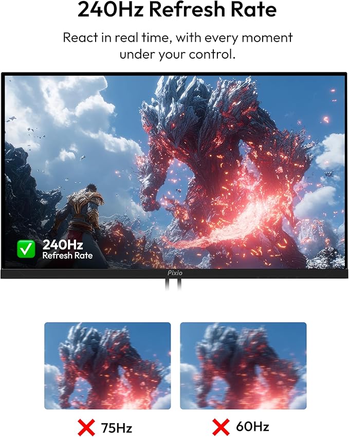 Pixio PX279 Wave 27 inch 240Hz Refresh Rate FHD 1080p Resolution Fast IPS Panel 1ms GTG Resonse Time Gaming Monitor with Adaptive Sync