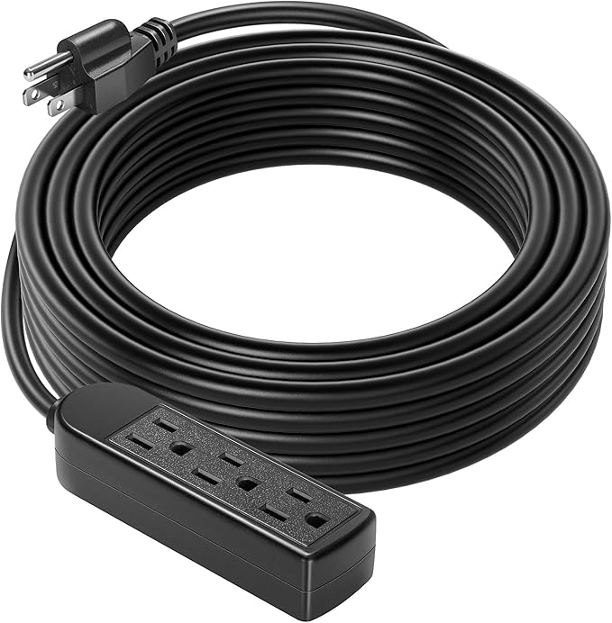 VIVOSUN 50 ft Extension Cord, 3-Outlet Power Strip with 1800W Surge Protection, 15A 14 AWG, Flat Heavy Duty Extender for Indoor Outdoor Use, Garden Home Office, Black