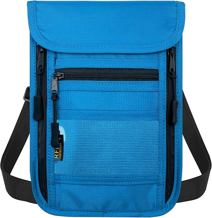 sundee Travel Neck Wallet with Double Zippers, RFID Blocking Passport Holder with Adjustable Neck Strap for Men and Women to Keep Cash, Credit Cards and Travel Documents Safe - Lake Blue