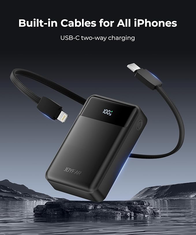 Portable-Charger-Power-Bank Travel Essentials Battery Pack USB C 30000mAh Built in Cable 22.5W Phone Fast Charging Powerbank Compatible with iPhone 16 15 14 13 12 11 iPad Samsung Google (Black)