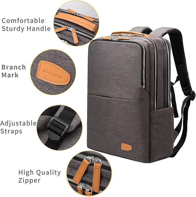 NOBLEMAN Backpack for women and Men, Business Computer Backpacks,multi-compartment storage Daypack, Water-resistent 15.6 Inch Laptop Backpack with USB,for nurse,business (Grey plus)