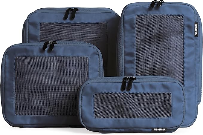 Compression Packing Cubes for Travel - Luggage Organizer Bags - Double Zipper Packing Cubes for Suitcases (4-Pack, Dark Blue)