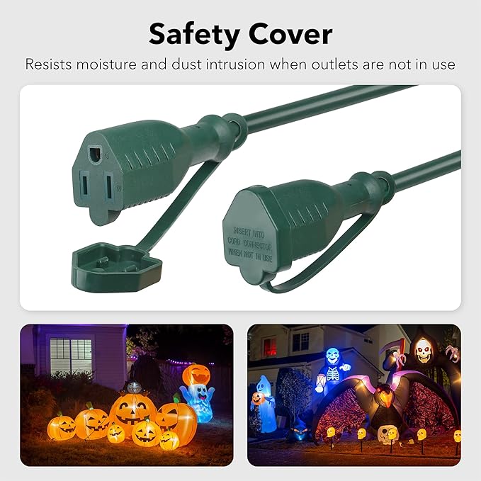 BN-LINK Outdoor Extension Cord 1 to 3 Splitter, Max 13 ft Extension(25 ft Total), Multi Outlet Power Cord, 16/3 SJTW Weatherproof for Lighting, Landscaping & Holiday Decorations, Grounded, ETL Listed