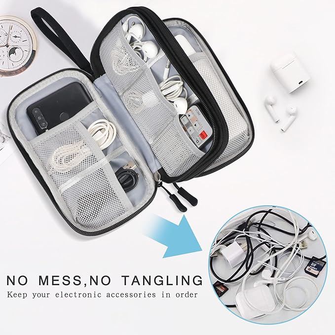 Skycase Electronic Organizer Travel Case - Waterproof Travel Cord Pouches for Organization, Cable Organizer, All-in-One Double Layers Storage Bag for Accessories, Charger, Cable, Black-1