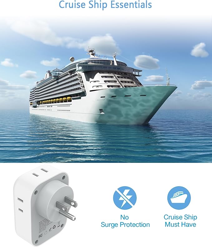 USB Wall Charger, Wall Plug Adapter Outlet Extender, TESSAN 3 Charger Block (1 USB C Port), Multi Charging Station for Cruise, Bathroom, Office, Dorm Essentials