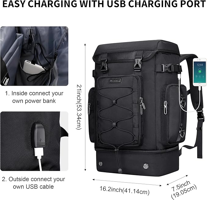 WITZMAN Travel Backpack for Men Women Carry on Bags for Airline Approved Convertible Duffle Luggage Backpack Shoe Compartment (B691 Black)