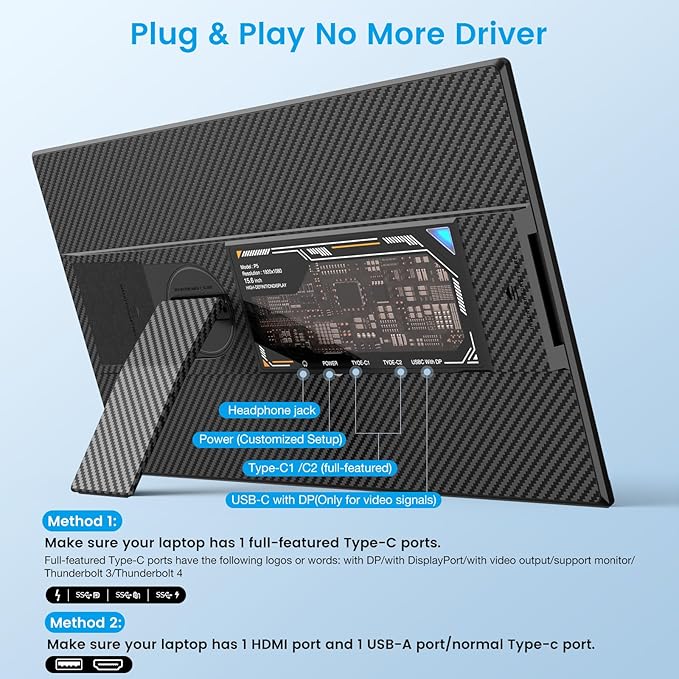 Laptop Screen Extender 15.6 inch, 1080P FHD Detachable Screen, Plug & Play, Screen Extender Portable Laptop for 13"-17.3" Laptops, Compatible with Windows, Mac, Chrome