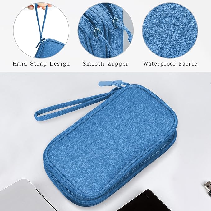 Skycase Electronic Organizer Travel Case - Waterproof Travel Cord Pouches for Organization, Cable Organizer, All-in-One Double Layers Storage Bag for Accessories, Charger, Cable, Blue