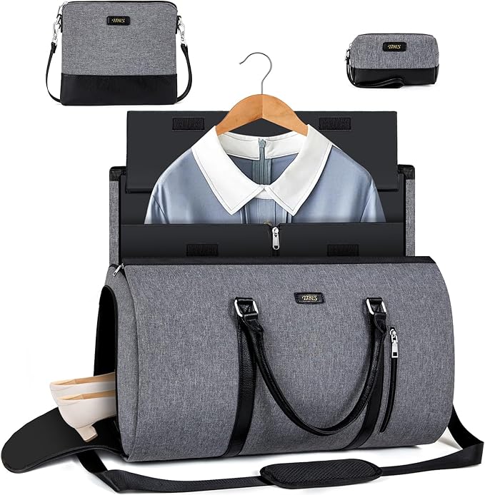 4pcs Convertible Garment Duffel Bag for Travel - 50L 2-in-1 Carry On Weekender Overnight Bag with Toiletry Bag, Fits Suits & Dresses, Trolley Sleeve, Hanging Suit Compartment, Waterproof Shoe Pocket