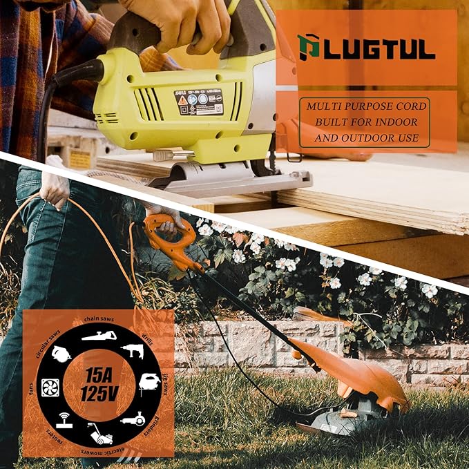PLUGTUL 50 FT 12/3 Outdoor Extension Cord Waterproof, Heavy Duty 12 Gauge SJTW Extension Cord, 15A 1875W, ETL Listed, Great for Garden and Home, Orange