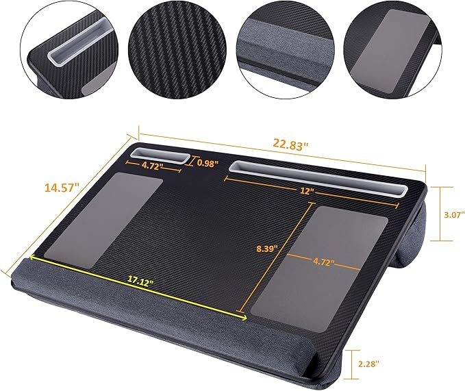 Extra Large Lap Laptop Desk- Home Office Portable LapDesk with Mouse Pad & Wrist Rest for Notebook/MacBook/Tablet, Sofa Bed Working, Writing, Drawing (Carbon Black, Fit Up to 17-inch Laptops)