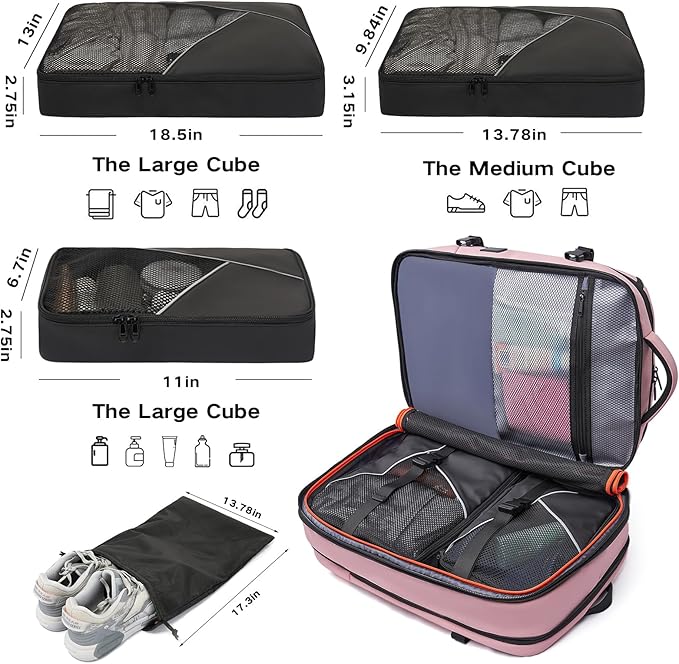 Travel Backpack for Women, 50L Carry On Backpack, Expandable Flight Approved Water Resistant Luggage with 3 Packing Cubes & USB Port, Laptop Backpack Fits 17.3 Inch Notebook