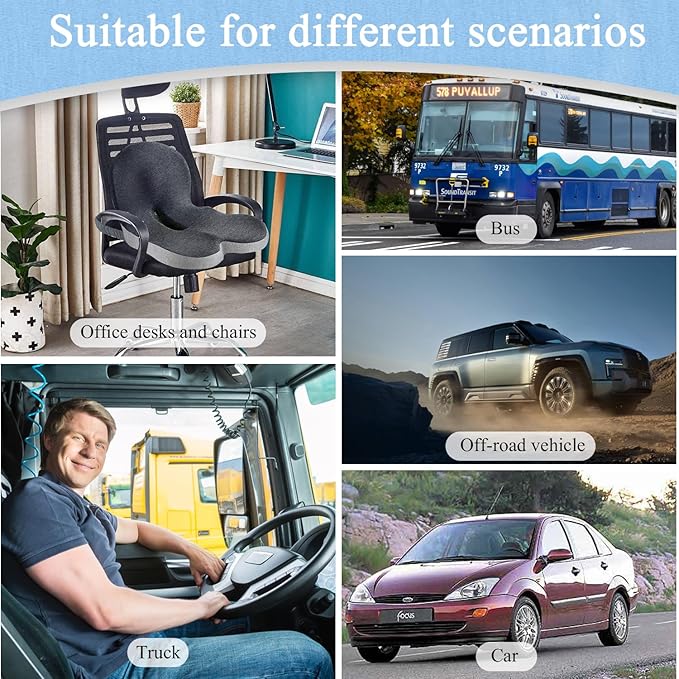 Seat Cushion for Truck Driver, Memory Foam Truck Seat Cushion with Adjustable Strap – Ergonomic Back Support & Sciatica Relief for Long Drives, Semi Truck Accessories