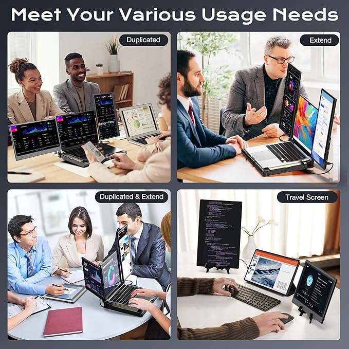 Laptop Screen Extender F3, Triple Portable Monitor 14-inch 360 Degrees Rotation with Stand, IPS FHD 1080P Workstation for Windows/Mac/Linux/Chrome Compatible with Notebook/Mini PC