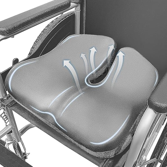 SPRING SEAON Wheelchair Seat Cushion Cool Fabric,Ergonomic Memory Foam Chair Pad for Pressure Relief, Sciatica, and Tailbone Pain,Rubber Non-Slip Bottom & Removable for Easy Cleaning