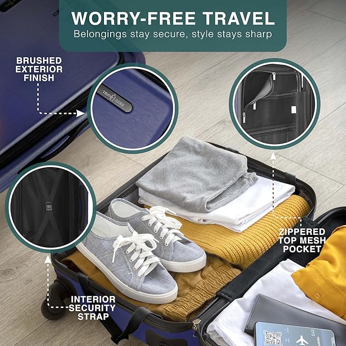 Luggage Sets 3 Piece, 24 Inch Suitcase and 28 Inch Luggage with Spinner Wheels, Durable Hard Shell Suitcase Set, Expandable Travel Suitcases with Wheels, Navy