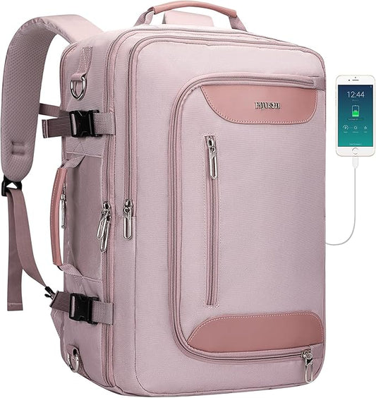 PIJUSHI Travel Backpack for Women Flight Approved Carry on Bag 16 inch Laptop Personal Item Daypack with Shoe Compartment(PE038 Light Purple)