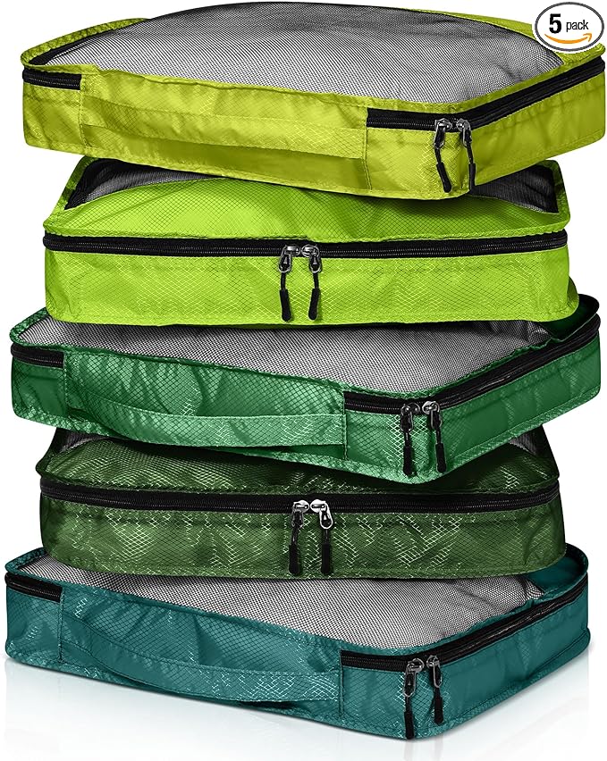 5 Pcs Packing Cubes for Suitcase Large Travel Cubes Carry on Luggage Organizer Bags for Clothes Accessories(M,Green)